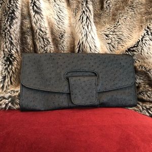 Black Ostrich Print Clutch